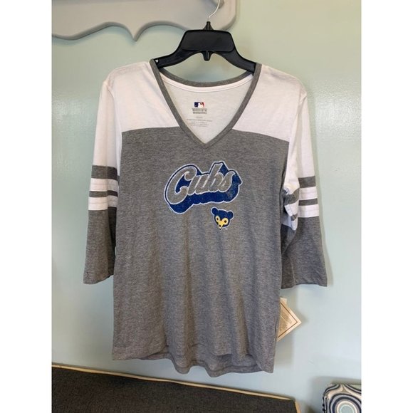 MLB Chicago VINTAGE Cubs Shirt Baseball COPPERSTOWN women RETRO Logo Bear - Picture 1 of 6